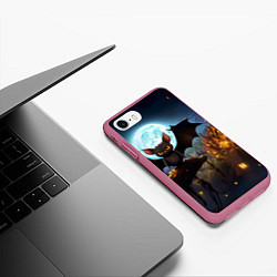 Чехол iPhone 7/8 матовый Летучая мышка на фоне луны и замка, цвет: 3D-малиновый — фото 2