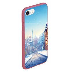Чехол iPhone 7/8 матовый Новогодний город, цвет: 3D-малиновый — фото 2
