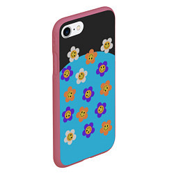 Чехол iPhone 7/8 матовый Ромашковое поле улыбок, цвет: 3D-малиновый — фото 2