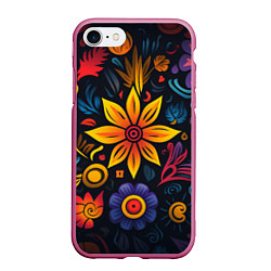 Чехол iPhone 7/8 матовый Растительный узор в латино-американском стиле, цвет: 3D-малиновый