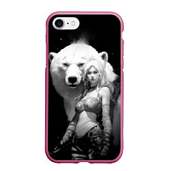 Чехол iPhone 7/8 матовый Блондинка с большим белым медведем, цвет: 3D-малиновый