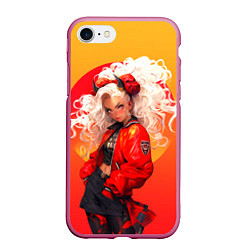Чехол iPhone 7/8 матовый Девушка-демон от нейросети - желто-красный градиен, цвет: 3D-малиновый