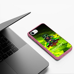 Чехол iPhone 7/8 матовый Крипер майнкрафт гейм, цвет: 3D-малиновый — фото 2