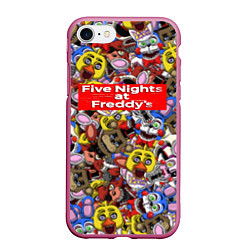 Чехол iPhone 7/8 матовый Five Nights at Freddys все персонажы хоррора, цвет: 3D-малиновый