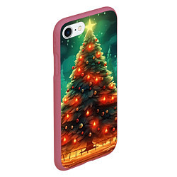 Чехол iPhone 7/8 матовый Новогодняя сияющая елка, цвет: 3D-малиновый — фото 2