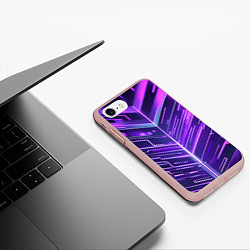 Чехол iPhone 7/8 матовый Фиолетовые неон полосы киберпанк, цвет: 3D-светло-розовый — фото 2