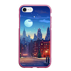 Чехол iPhone 7/8 матовый Ночной новогодний город, цвет: 3D-малиновый
