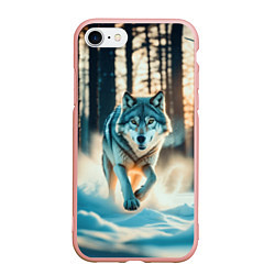 Чехол iPhone 7/8 матовый Волк в темном лесу, цвет: 3D-светло-розовый