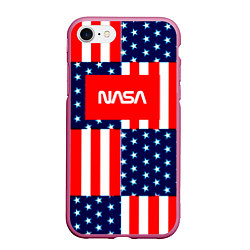 Чехол iPhone 7/8 матовый NASA usa space logo, цвет: 3D-малиновый