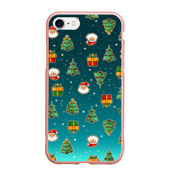 Чехол iPhone 7/8 матовый Подарки новогодние елки и Санта - паттерн градиент, цвет: 3D-светло-розовый