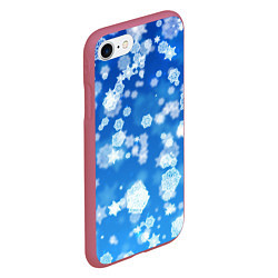 Чехол iPhone 7/8 матовый Декоративные снежинки на синем, цвет: 3D-малиновый — фото 2