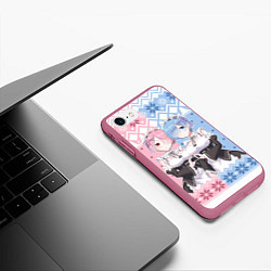 Чехол iPhone 7/8 матовый Рем и Рам новогодний свитер, цвет: 3D-малиновый — фото 2