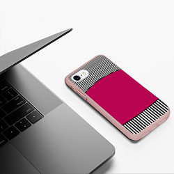 Чехол iPhone 7/8 матовый Узор из красного и черно-белых полос, цвет: 3D-светло-розовый — фото 2