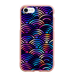 Чехол iPhone 7/8 матовый Разноцветные волны-чешуйки, цвет: 3D-светло-розовый