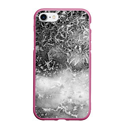 Чехол iPhone 7/8 матовый Серый лёд и снежинки, цвет: 3D-малиновый