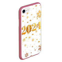 Чехол iPhone 7/8 матовый Новый 2024 год - золотой, цвет: 3D-малиновый — фото 2