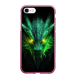 Чехол iPhone 7/8 матовый Светящийся зеленый дракон 2024, цвет: 3D-малиновый