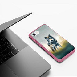 Чехол iPhone 7/8 матовый Минималистичный пейзаж с волком акварель, цвет: 3D-малиновый — фото 2