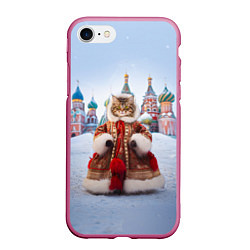 Чехол iPhone 7/8 матовый Новогодняя кошечка в пальто, цвет: 3D-малиновый