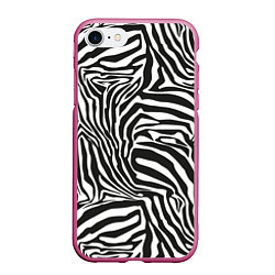 Чехол iPhone 7/8 матовый Шкура зебры черно - белая графика, цвет: 3D-малиновый