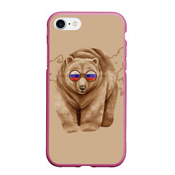 Чехол iPhone 7/8 матовый Медведь патриотки в очках из России, цвет: 3D-малиновый