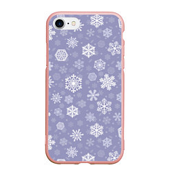 Чехол iPhone 7/8 матовый Снежинки на васильковом, цвет: 3D-светло-розовый