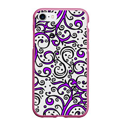 Чехол iPhone 7/8 матовый Фиолетовые кружевные узоры, цвет: 3D-малиновый