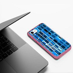 Чехол iPhone 7/8 матовый Синие прямоугольники, цвет: 3D-малиновый — фото 2