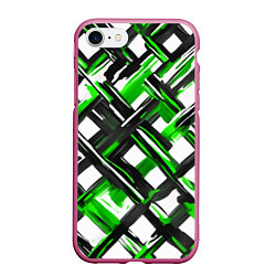 Чехол iPhone 7/8 матовый Зелёные и чёрные мазки, цвет: 3D-малиновый