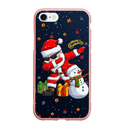 Чехол iPhone 7/8 матовый Санта Клаус и снеговик, цвет: 3D-светло-розовый