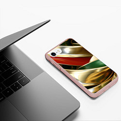 Чехол iPhone 7/8 матовый Золотая абстракция с зелеными и красными вставками, цвет: 3D-светло-розовый — фото 2