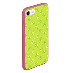 Чехол iPhone 7/8 матовый Цветочки на ярко-салатовом, цвет: 3D-малиновый — фото 2