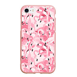 Чехол iPhone 7/8 матовый Стая розовых фламинго, цвет: 3D-светло-розовый