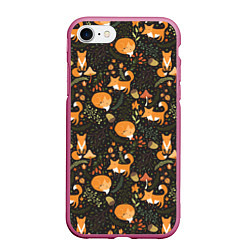 Чехол iPhone 7/8 матовый Рыжие лисы в лесу, цвет: 3D-малиновый