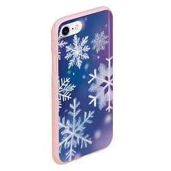 Чехол iPhone 7/8 матовый Снежинки на фиолетово-синем фоне, цвет: 3D-светло-розовый — фото 2
