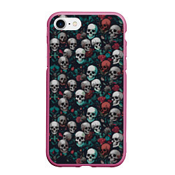 Чехол iPhone 7/8 матовый Красные цветы и черепа