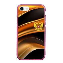 Чехол iPhone 7/8 матовый Герб России на черном золотом фоне, цвет: 3D-малиновый