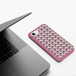 Чехол iPhone 7/8 матовый Геометрический треугольники бело-серо-розовый, цвет: 3D-малиновый — фото 2