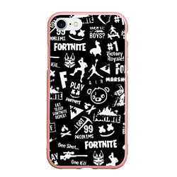 Чехол iPhone 7/8 матовый Fortnite alllogo black, цвет: 3D-светло-розовый