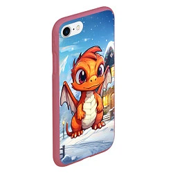 Чехол iPhone 7/8 матовый Милый дракон оранжевого цвета, цвет: 3D-малиновый — фото 2