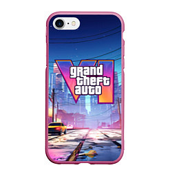 Чехол iPhone 7/8 матовый GTA 6 неоновый город, цвет: 3D-малиновый
