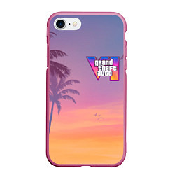 Чехол iPhone 7/8 матовый Gta 6 пальмы и птицы, цвет: 3D-малиновый