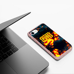 Чехол iPhone 7/8 матовый PUBG огненое лого, цвет: 3D-светло-розовый — фото 2