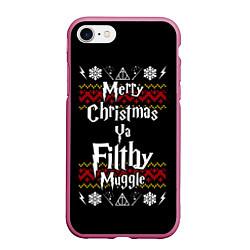 Чехол iPhone 7/8 матовый Merry Christmas ya filthy muggle, цвет: 3D-малиновый