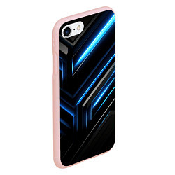 Чехол iPhone 7/8 матовый Черный абстрактный фон и синие неоновые вставки, цвет: 3D-светло-розовый — фото 2