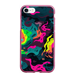 Чехол iPhone 7/8 матовый Яркие кислотные разноцветные пятна в виде камуфляж, цвет: 3D-малиновый