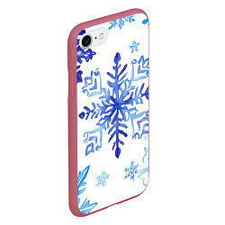 Чехол iPhone 7/8 матовый Снежинки падают, цвет: 3D-малиновый — фото 2