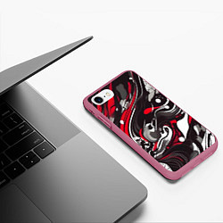 Чехол iPhone 7/8 матовый Красно-белые волны, цвет: 3D-малиновый — фото 2