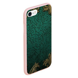 Чехол iPhone 7/8 матовый Узоры золотые на зеленом фоне, цвет: 3D-светло-розовый — фото 2