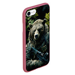 Чехол iPhone 7/8 матовый Медведь солдат раненый, цвет: 3D-малиновый — фото 2